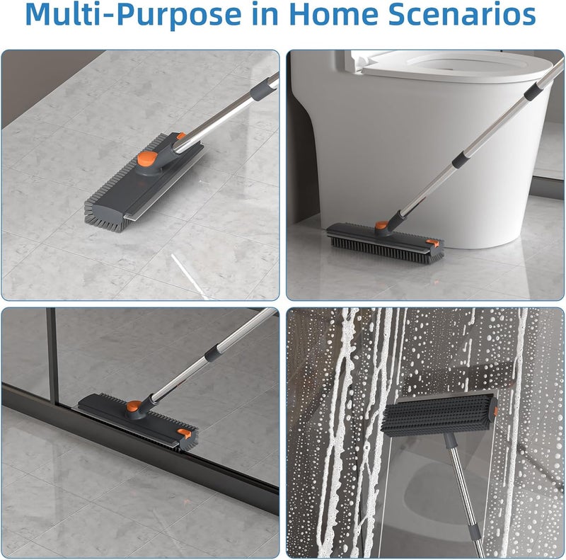 DOLPLEAP Scrub Brush with Long Handle, Floor Scrub Brush Squeegee Broom for Cleaning, 3 in 1 Shower Scrubber Floor Broom Squeegee for Concrete Tile Wall Deck Patio Grey - Image 5
